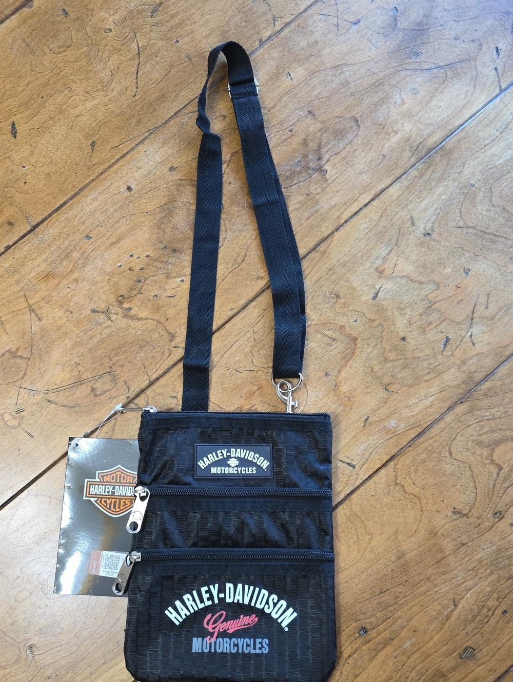 Harley-Davidson Black Nylon Crossbody Pouch with Zip Pockets